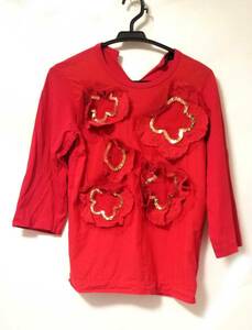 トリコ コムデギャルソン トップス 七分袖 レッド 赤 綿100％ tricot COMME des GARCONS Tシャツ スパンコール