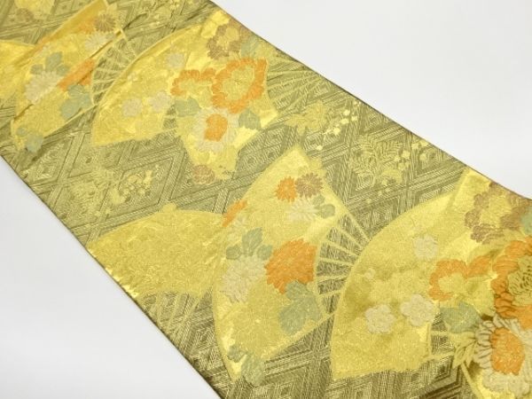 宗sou 佐賀錦扇に花々模様織出し袋帯【リサイクル】【着】 - www 宗sou 佐賀錦扇に花々模様織出し袋帯【リサイクル】【着】 - www