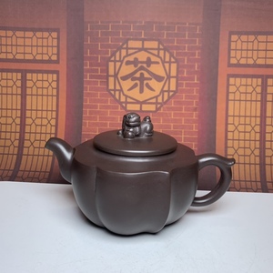 【聚寶齋*紫砂細密彫*獅子壺】茶壺 茶道具 茶道聖品 中国時代美術 造型精美 容量：380cc