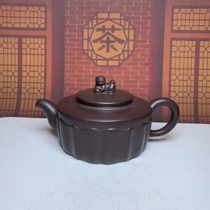 【聚寶齋*紫砂細密彫*獅鼎壺】茶壺 茶道具 茶道聖品 中国時代美術 造型精美 容量：380cc