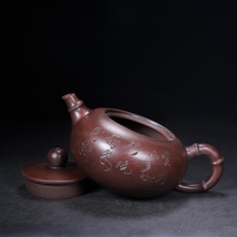 【聚寶齋*紫砂製*竹段壺】 茶壺 茶道具 稀少珍品 中国時代美術 容量：400cc_画像6