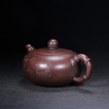 【聚寶齋*紫砂製*竹段壺】 茶壺 茶道具 稀少珍品 中国時代美術 容量：400cc_画像4