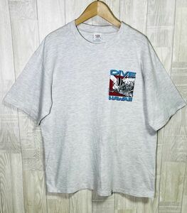 ★USA製★ crazy shits HAWAII クレイジーシャツ Tシャツ DIVE FISHプリント 90'Sヴィンテージ グレー M ハワイアン ネコポス可 USED 0167