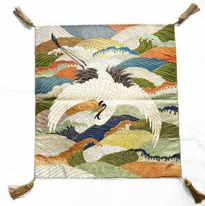 G1 アンティーク 掛袱紗 鶴 中サイズ / 正絹 手刺繍 金糸 結納 古布 antique Traditional crafts ,Auspicious pattern ,Tapestry silk