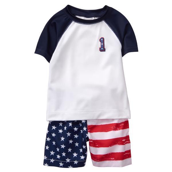 新品 ジンボリー Gymboree ラッシュガード & スイムパンツ セット アメリカン 国旗 4th of July 水着 サイズ 18-24m (90)