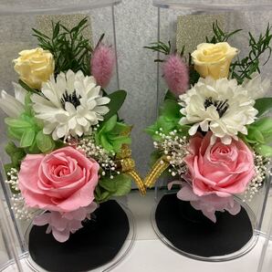 プリザーブドフラワーアレンジ 仏花 お供え花 ケース入り 一対(2個セット)