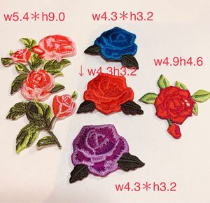 花柄ワッペン5枚 アイロンワッペン 刺繍ワッペン ローズワッペン バラワッペン