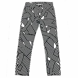 18ss Dries Van Noten × Jim Lambie Dries Van Noten Jim Ran Be pants Denim jeans white black embroidery total pattern print 