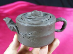 B　竹形鼠蓋紫泥急須　中国　陶器　煎茶道具　在銘　任要英