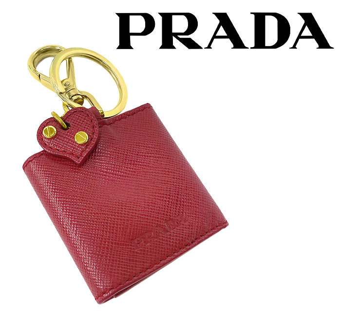 PRADA サフィアーノ レザー キーリング ハート レッド キーホルダー