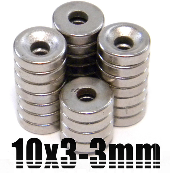 ★ ネオジム 超強力 磁石 ★ 直径10mm×3mm 穴あき 3mm / 丸形マグネット【50個セット】