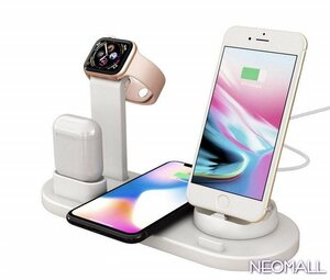 Qi ワイヤレスチャージャー 4 in 1 【003】ホワイト ワイヤレス充電器 10W / 7.5W / 5W 急速充電器 apple watch スタンド Android iPhone