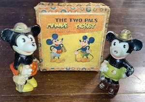 1円～　1930年代 ミッキー & ミニー 陶人形 箱付 ディズニー　Mickey Mouse & Minne　Figurines 　フィギュリン