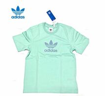 ■新品■ユニセックス、アディダス／adida ■半袖Tシャツ、XSサイズ、ミントグリーン、綿100%、前adidasマークラバープリント_画像1