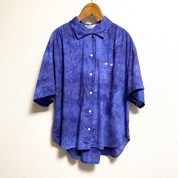 Collect call 藍 シャツ オーバーサイズ ユニセックス 綿麻 半袖 SHORT WORK