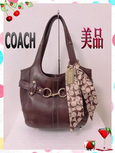 COACH コーチ バッグ ワンショルダーバッグ ハンドバッグ シグネチャー スカーフ レザー 茶 ブラウン レディース