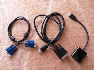 PCモニター接続ケーブル　①VGAケーブル ②HDMI A-DVI24ピン変換ケーブル　③HDMI-VGA変換ケーブル