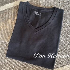 新品 ロンハーマン RonHerman Vネック半袖tシャツM 黒 ブラック VネックTシャツ