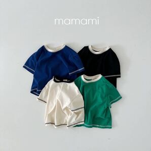 mamami Stitch Tシャツ　韓国子供服　バイカラー　Black 黒　