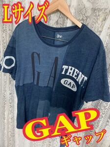 GAP ギャップ　デザイン　半袖Tシャツ　パッチワーク柄　デニム柄　Lサイズ