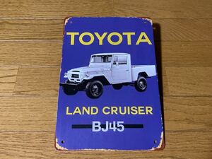  Vintage tin plate manner metal autograph signboard american miscellaneous goods shop garage garage TOYOTA LANDCRUISER Land Cruiser Land Cruiser 40 45 BJ