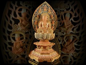 【雲】某有名寺院買取品 仏教美術 木彫 鍍金細密彫阿弥陀如来坐像 仏像 高さ49.5cm 古美術品(旧家蔵出)A1580 CPT4myqq