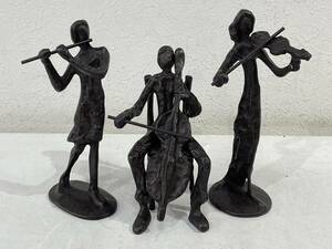 *[ bronze image / copper made objet d'art / interior ornament ] author :.. root bronze art three-ply . flute va Io Lynn contrabass 3 body set * unused BAC-4