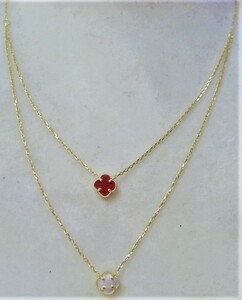 [ Tokyo . middle pawnshop .. san ]K18 18 gold necklace White Butterfly .* red menou small necklace 48cm.52cm