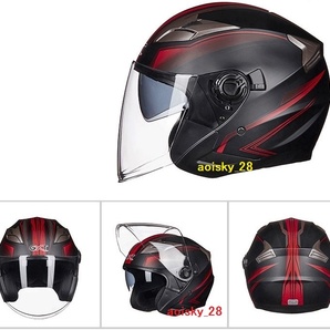 新品 バイク ダブルレンズ ジェットヘルメット フルフェイスヘルメット 内蔵サングラス 通気 モトクロス ※S M L XL サイズ、5柄の画像2