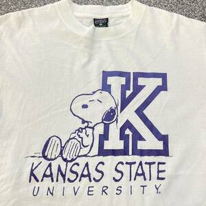 90s SNOOPY スヌーピー Tシャツ M ホワイト KANSAS State University カンザス 大学 カレッジ PEANUTS ピーナッツ キャラクター