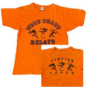 70s USA製 Champion バータグ WEST COAST RELAYS Tシャツ M オレンジ 染み込み チャンピオン 半袖 カレッジ チーム リレー ヴィンテージ