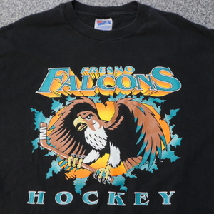 90s USA製 FRESNO FALCONS HOCKEY Tシャツ XL ブラック アイスホッケー フレズノ ファルコンズ チーム ロゴ NHL ヴィンテージ