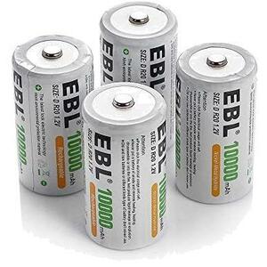 単一電池×4個 EBL 単1形 充電式ニッケル水素充電池 4本入り 電池保管ケース2個付き 1.2V 大容量10000mAhで長持ち 約1200回使用可能