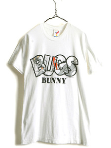 90s USA製 ■ ワーナー オフィシャル バックスバニー プリント 半袖 Tシャツ ( レディース XL メンズ L 程) 古着 90年代 キャラクター 白