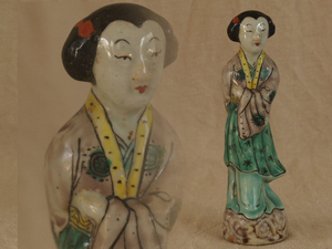 中華民国 清時代 中国景徳鎮 粉彩侍女16ｃｍ 古玩　中国古美術