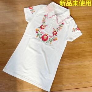 新品未使用　LIZLISA リズリサ　花柄　ポロシャツ　ホワイト 半袖Tシャツ 刺繍