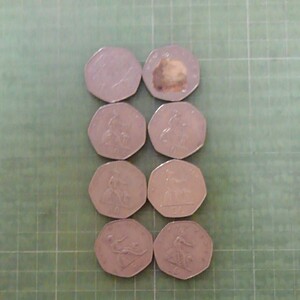 イギリス50ペンス硬貨×8枚(1973~82年)