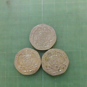 イギリス20ペンス硬貨×3枚(1993・1998・2002年)
