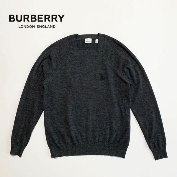 ☆良品 バーバリー BURBERRY ロゴ スクエアネック ウール ニット セーター size L グレー イタリア製 ブラックレーベル プローサム