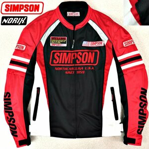 相場価格￥36,000- 極美品 SIMPSON シンプソン NORIX メッシュ 2WAY ライディングジャケット 黒ｘ赤 LL レーシング シングルライダース