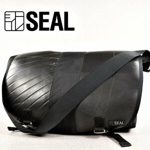 美品 日本製 SEAL シール ハンドメイド 高密度ナイロン x タイヤチューブ メッセンジャー ショルダーバッグ ブラック 黒 メンズ-