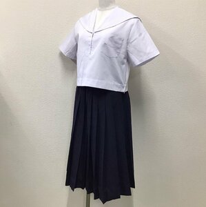 O16 (中古) 校名不明 セーラー服 上下セット /165A/W64/白3本ライン/セーラー/スカート/半袖/夏服/制服/学生服/女子学生/中学校/高校