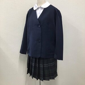 O42 (中古) 校名不明 3点セット /165/M/W60/丈47/ブレザー/ブラウス/スカート/チェック柄/冬服/制服/中学校/高校/学生服/女子学生