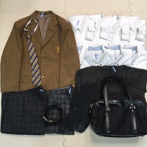 AT126-1(箱)(中古)栃木県 作新学院高校 英進部 男子学生服 18点セット /大きいサイズ/BL/3L/W92/キャメルブレザー/鞄/ベルト/ZIPPY/制服