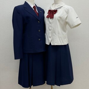 US563(中古)広島県 福山明王台高校 7点セット/M/L/W63/ブレザー/ベスト/ブラウス/スカート/ネクタイ/夏服/冬服/学生服/女子学生/卒業生品/