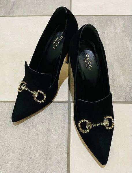 GUCCI ホースビット ビジュー スエードパンプス 36.5