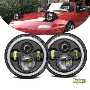 7 ledヘッドライトフルハロー天使の目が点灯マツダmiata MX5 H6024 90-97 スズキサムライジープラングラーjk tj 97-18