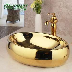 2708 セラミックゴールド 艶をかけられた磁器アート 浴室のシンクの蛇口セット 浴室の洗面器の蛇口セット DIY 洗面台 業務用