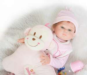 枕付き リボーンドール リアル 赤ちゃん人形 トドラードール ベビードール 55cm 高級 かわいい 衣装と哺乳瓶・おしゃぶり付き付 ba58