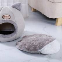 ペット猫屋内ハウステント 猫用ベッド 暖かいペットクッションマット小型犬 Gray L_画像4